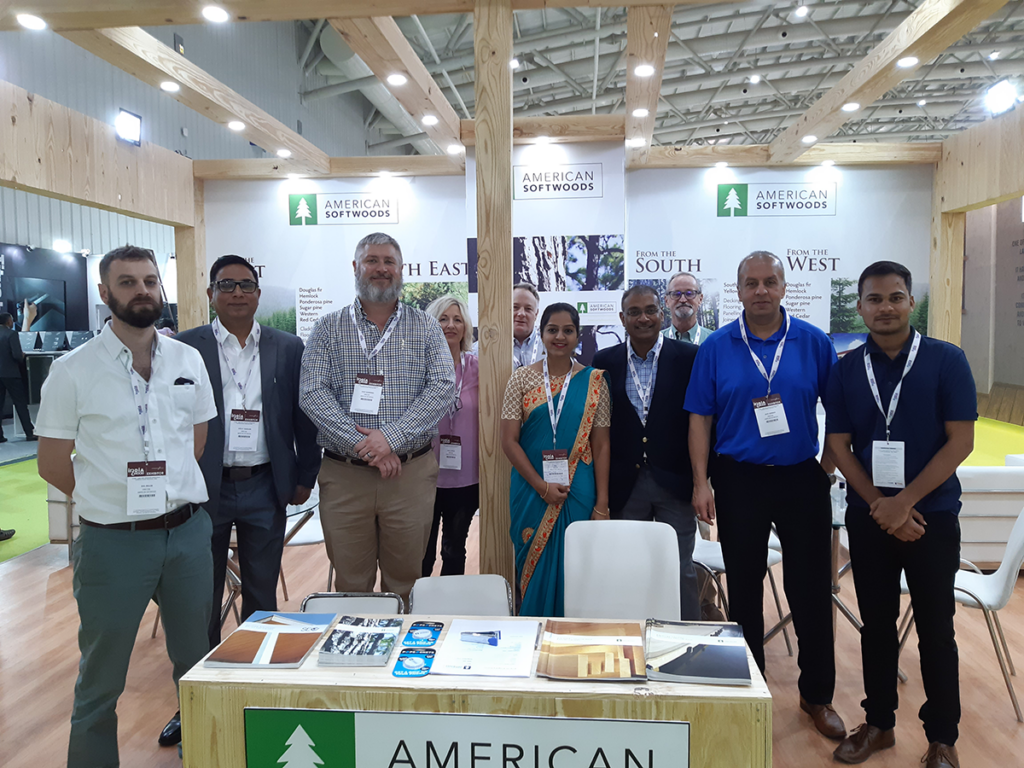 American Softwoods representatives at the AmSo booth at Indiawood 2020